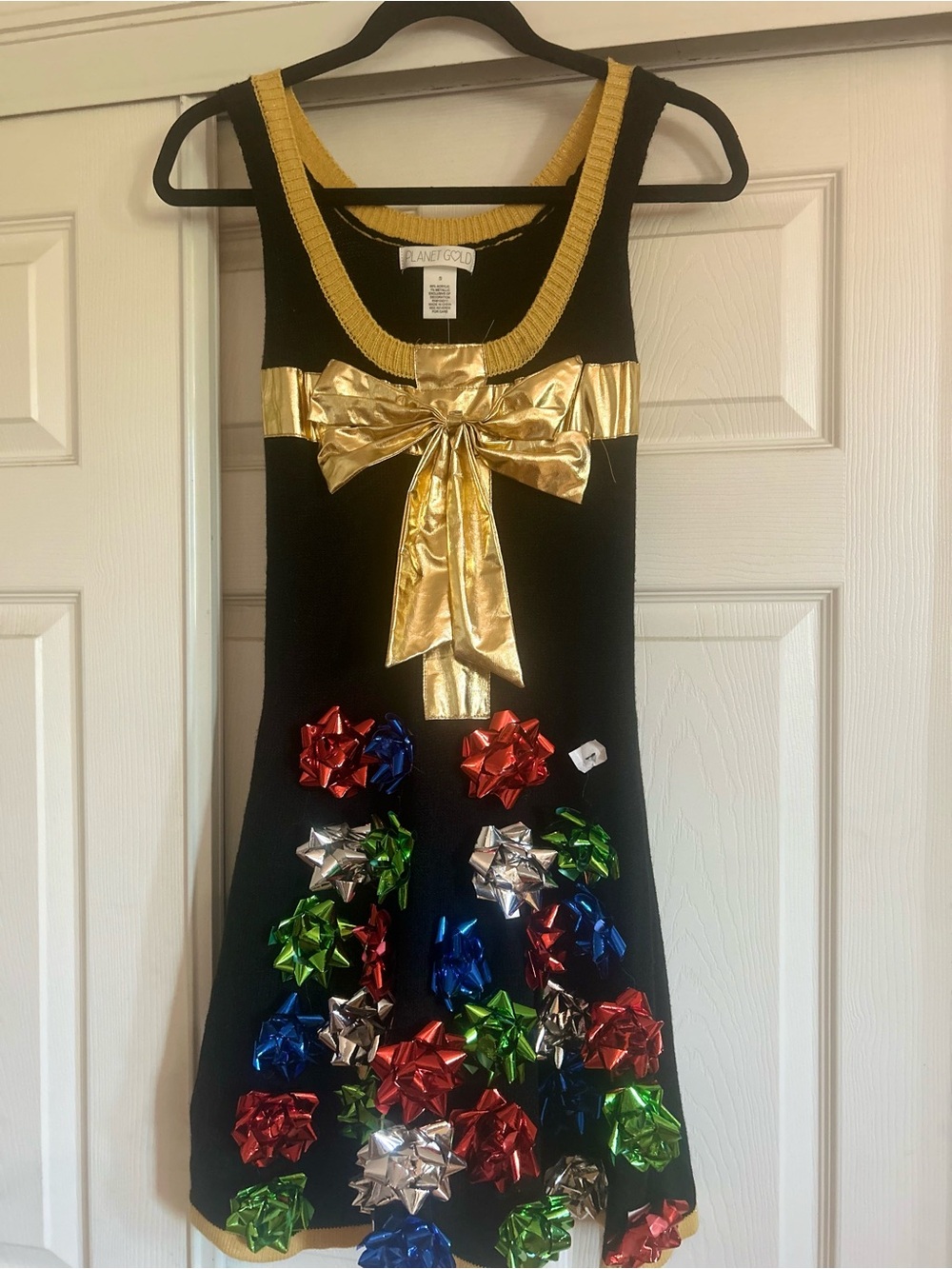 Planet Gold Black Midi Dress with Gold Bow and Multicolor Gift Bows